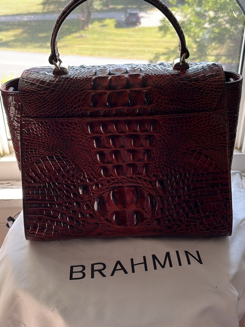 Brahmin Dark Brown Croc-Embossed Top-Handle Satchel - Picture 4 of 7